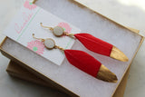 Red Druzy Feather Earrings, Gold Dipped Feather Jewelry, Druzy Jewelry, Gold Druzy Earrings, Red Statement Earrings, Christmas Gift