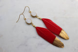 Red Druzy Feather Earrings, Gold Dipped Feather Jewelry, Druzy Jewelry, Gold Druzy Earrings, Red Statement Earrings, Christmas Gift