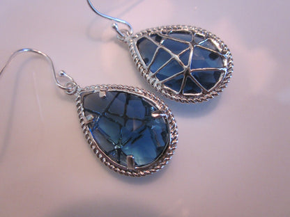 Sapphire Earrings Dark Blue - Sterling Silver Earwires - Bridesmaid Earrings - Bridal Earrings - Wedding Earrings