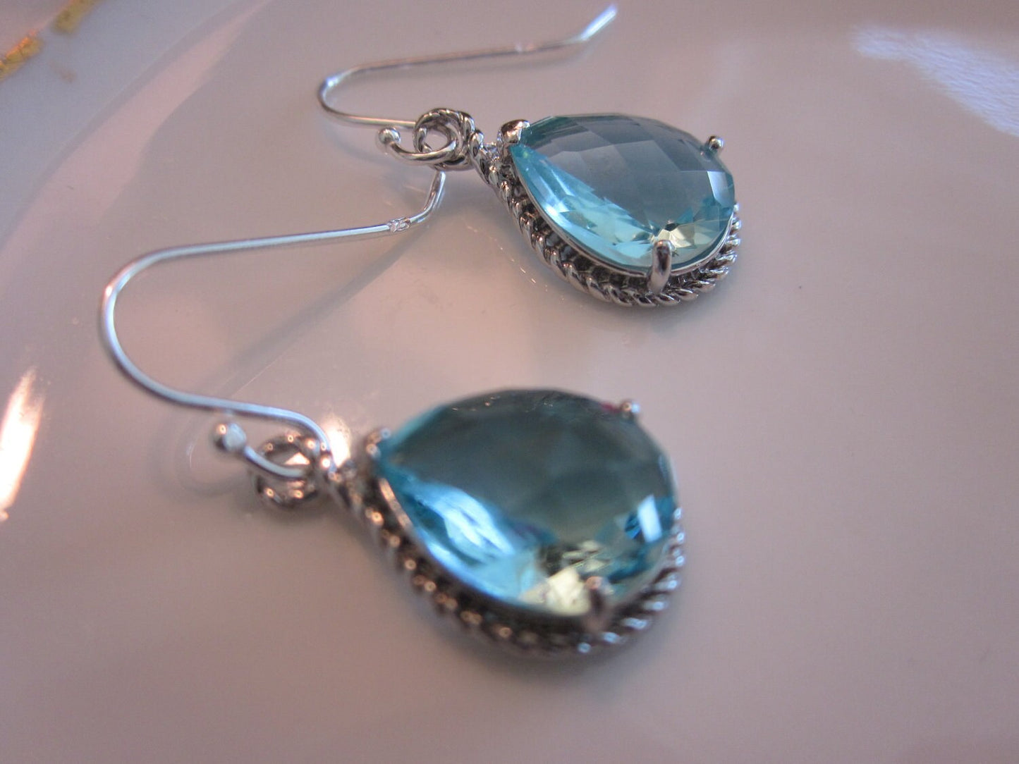 Aquamarine Earrings Silver- Teardrop Glass - Sterling Silver Earwires -  Bridesmaid Earrings - Wedding Earrings - Bridal Earrings