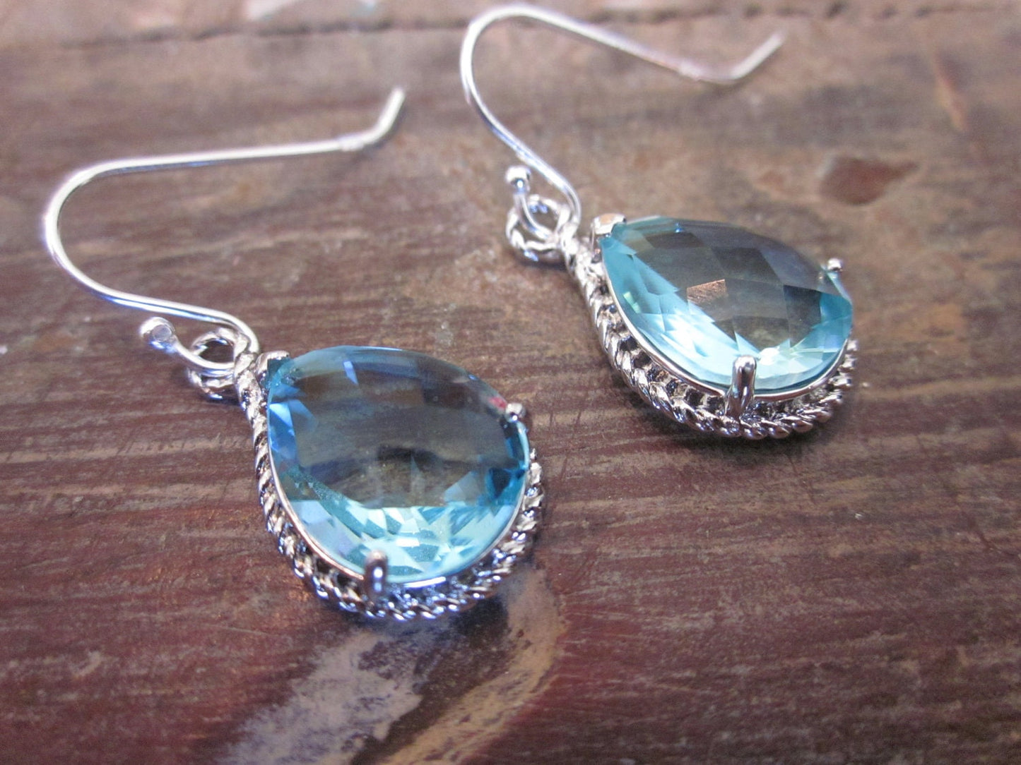 Aquamarine Earrings Silver- Teardrop Glass - Sterling Silver Earwires -  Bridesmaid Earrings - Wedding Earrings - Bridal Earrings