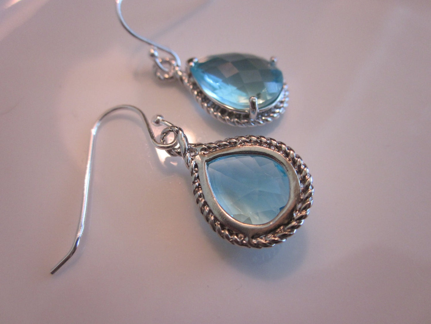 Aquamarine Earrings Silver- Teardrop Glass - Sterling Silver Earwires -  Bridesmaid Earrings - Wedding Earrings - Bridal Earrings