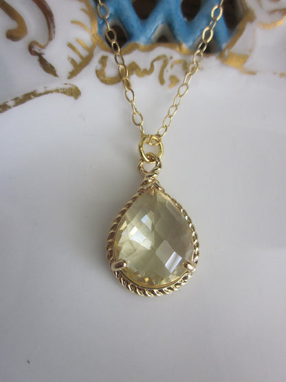 Citrine Necklace Teardrop on 14k Gold Filled Chain - Gold Plated Gem - Bridesmaid Necklace - Bridesmaid Jewelry - Valentines Day Gift