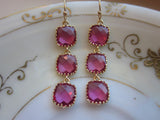 Fuchsia Earrings Hot Pink Gold - Wedding Earrings - Bridesmaid Earrings - Bridal Earrings
