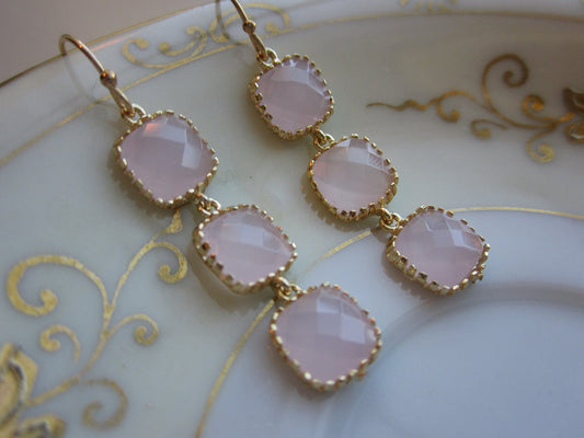 Opal Pink Earrings Light Pink Gold - three tier - Wedding Earrings - Bridesmaid Earrings - Bridal Earrings