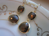 Smoky Brown Earrings Two Tier -  Bridesmaid Earrings - Bridal Earrings - Wedding Jewelry