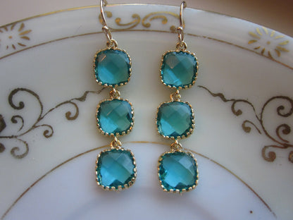 Sea Blue Earrings - Sea Green Earrings Gold - Wedding Earrings - Bridesmaid Earrings - Bridal Earrings