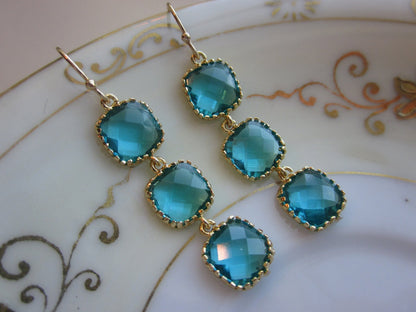 Sea Blue Earrings - Sea Green Earrings Gold - Wedding Earrings - Bridesmaid Earrings - Bridal Earrings