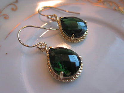 Emerald Green Earrings Teardrop Gold Rope Style - Bridesmaid Earrings Wedding Jewelry Bridal Earrings Valentines Day Gift