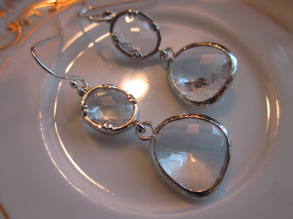 Crystal Earrings Silver Clear - Sterling Silver Earwires - Bridesmaid Earrings - Bridal Earrings - Wedding Earrings - Valentines Day Gift