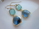 Aqua Blue Earrings Sapphire Gold Plated - Bridesmaid Earrings - Wedding Earrings - Valentines Day Gift