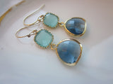 Aqua Blue Earrings Sapphire Gold Plated - Bridesmaid Earrings - Wedding Earrings - Valentines Day Gift