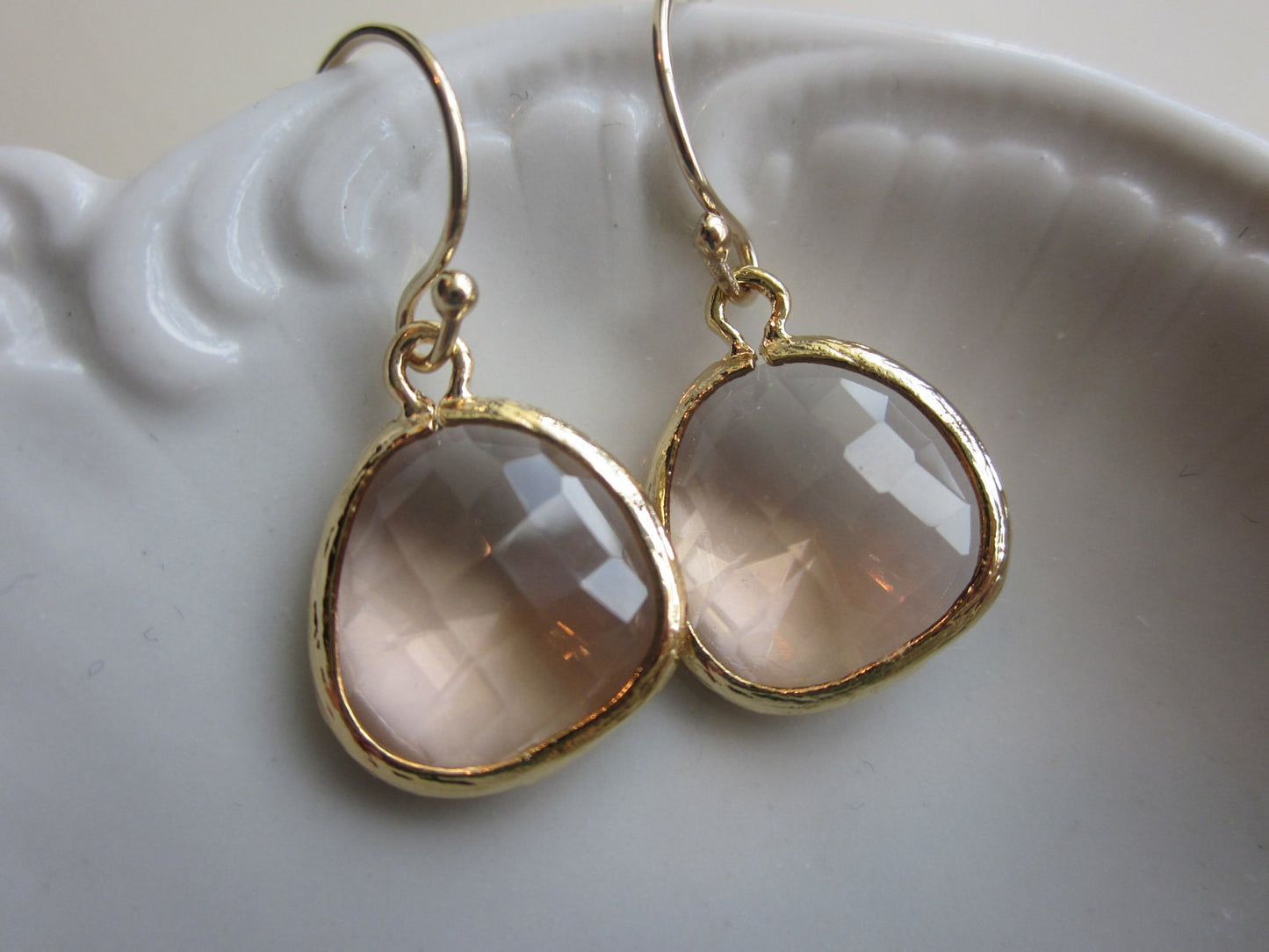 Peach Champagne Earrings Light Pink Gold Plated - Bridesmaid Earrings - Wedding Earrings - Bridal Earrings
