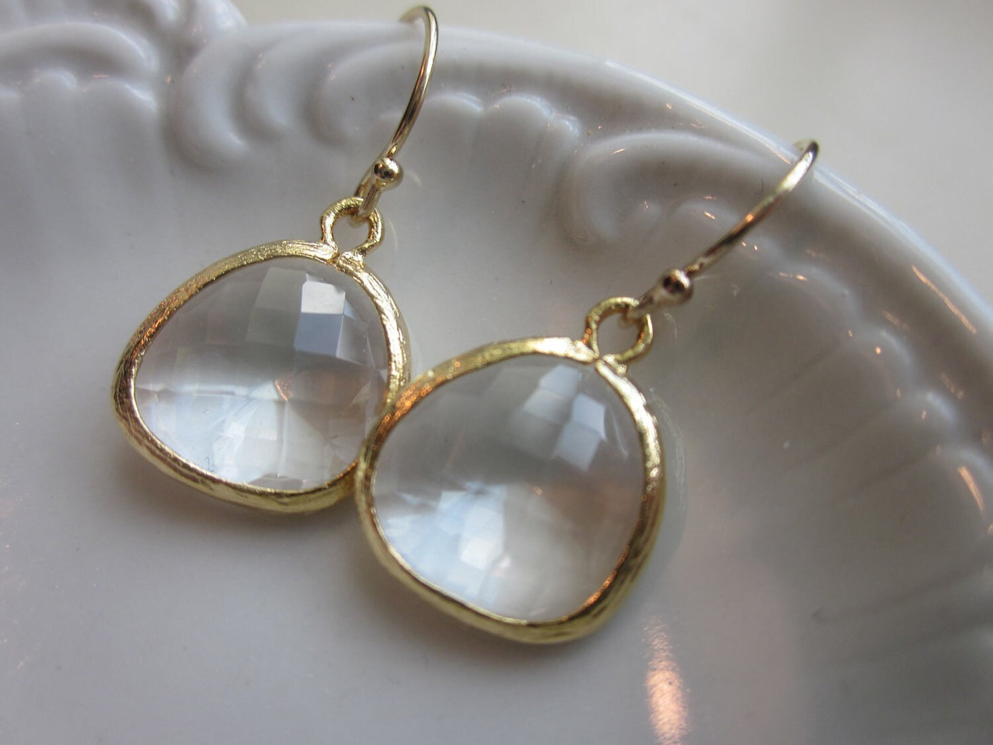 Gold Clear Crystal Earrings Gold Filled Earwires - Bridesmaid Earrings - Bridal Earrings - Wedding Earrings - Valentines Day Gift