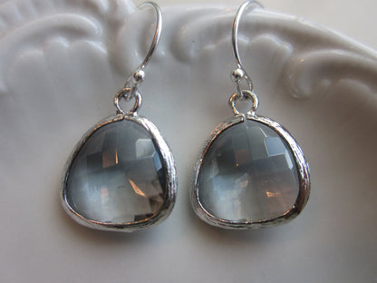 Charcoal Gray Earrings Silver Plated - Sterling Silver Earwires - Bridesmaid Earrings - Bridal Earrings - Wedding Earrings