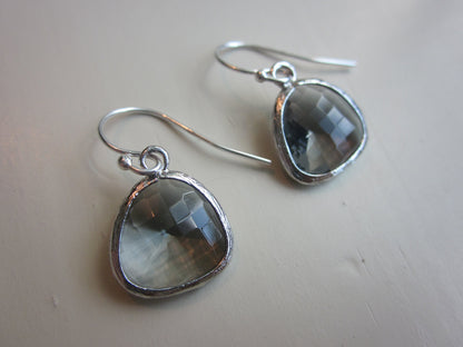 Charcoal Gray Earrings Silver Plated - Sterling Silver Earwires - Bridesmaid Earrings - Bridal Earrings - Wedding Earrings