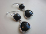 Black Onyx Earrings Silver Two Tier - Sterling Silver Earwires - Bridesmaid Earrings Wedding Earrings Bridal Earrings