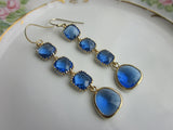 Cobalt Earrings Blue Gold Plated Earrings 4 tier - Bridesmaid Earrings - Wedding Jewelry - Bridal Earrings - Valentines Day Gift