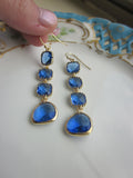 Cobalt Earrings Blue Gold Plated Earrings 4 tier - Bridesmaid Earrings - Wedding Jewelry - Bridal Earrings - Valentines Day Gift