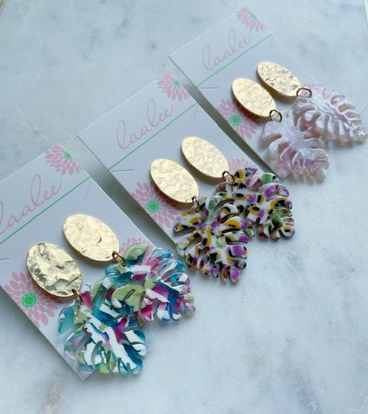 Monstera Leaf Earrings, Colorful Earrings, Acrylic Jewelry, Statement Earrings, 21st Birthday Gift, 30th Birthday, Resin Jewelry, Trendy