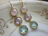 Opal Pink Earrings Lavender Prasiolite Gold - three tier - Wedding Earrings - Bridesmaid Earrings - Bridal Earrings