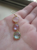 Opal Pink Earrings Lavender Prasiolite Gold - three tier - Wedding Earrings - Bridesmaid Earrings - Bridal Earrings