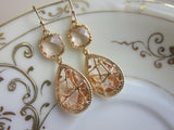 Champagne Peach Earrings Pink Gold Twisted Design - Bridesmaid Earrings Wedding Earrings Valentines Day Gift