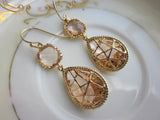 Champagne Peach Earrings Pink Gold Twisted Design - Bridesmaid Earrings Wedding Earrings Valentines Day Gift