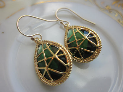 Emerald Green Earrings Gold Twisted - Bridesmaid Earrings - Bridal Earrings - Wedding Earrings
