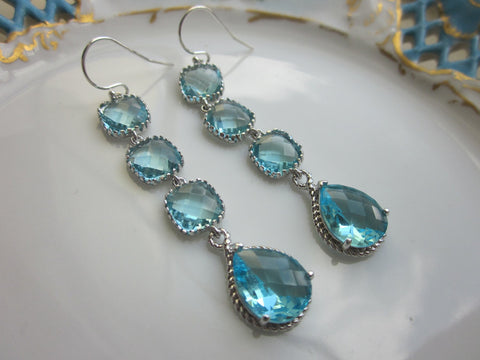 Aquamarine Earrings Blue Aqua Earrings - 4 tier earrings - Sterling Silver - Bridesmaid Earrings - Wedding Earrings - Bridal Earrings