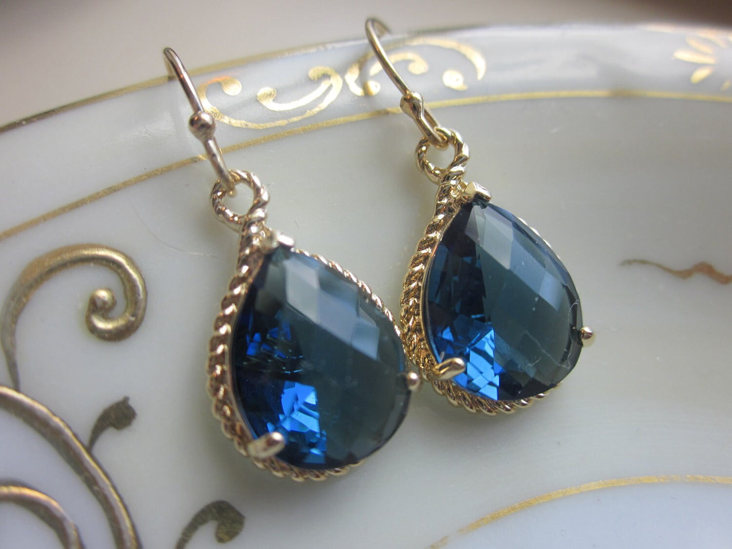 Sapphire Earrings Navy Blue Teardrop Gold - Bridesmaid Earrings - Bridesmaid Thank You Note Card - Sapphire Wedding Jewelry - Something Blue