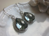 Charcoal Gray Earrings Silver Teardrop Earrings - Bridesmaid Earrings Wedding Earrings Bridal Earrings