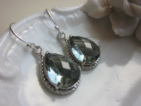 Charcoal Gray Earrings Silver Teardrop Earrings - Bridesmaid Earrings Wedding Earrings Bridal Earrings