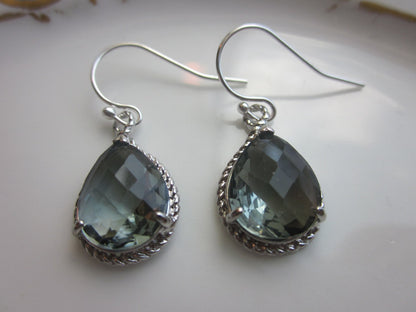 Charcoal Gray Earrings Silver Teardrop Earrings - Bridesmaid Earrings Wedding Earrings Bridal Earrings