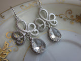 Crystal Clear Earrings Silver Tiara Connectors - Bridesmaid Earrings - Bridal Earrings - Wedding Earrings