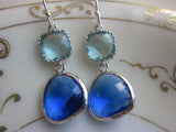 Cobalt Blue Earrings Aquamarine Silver Two Tier - Sterling Silver Earwires - Bridesmaid Earrings Wedding Earrings Bridal Earrings