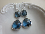 Navy Blue Earrings Sapphire Silver - Sterling Silver Earwires - Bridesmaid Earrings - Wedding Earrings - Valentines Day Gift