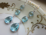 Aquamarine Earrings Silver Aqua Blue - 3 tier Sterling Silver - Bridesmaid Earrings - Wedding Earrings - Valentines Day Gift - Gift under 50