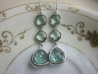 Prasiolite Earrings Green Silver - Three Tier Earrings - Bridesmaid Earrings - Wedding Earrings