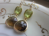 Smoky Brown Earrings Apple Green Two Tier -  Bridesmaid Earrings - Bridal Earrings - Wedding Jewelry
