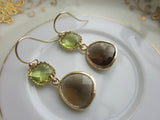 Smoky Brown Earrings Apple Green Two Tier -  Bridesmaid Earrings - Bridal Earrings - Wedding Jewelry