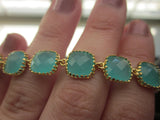 Aqua Blue Mint Bracelet Gold Plated - Glass Square Blocks - Bridesmaid Bracelet - Bridal Bracelet - Wedding Jewelry - Valentines Day Gift