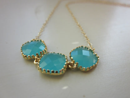 Aqua Blue Mint Necklace Gold Plated - Gold Filled Chain - Wedding Jewelry - Bridesmaid Jewelry - Bridesmaid Necklace - Mint Bridesmaid Gift