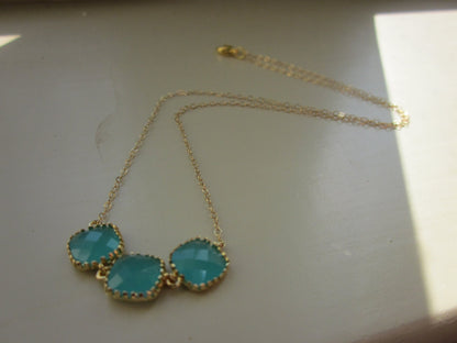 Aqua Blue Mint Necklace Gold Plated - Gold Filled Chain - Wedding Jewelry - Bridesmaid Jewelry - Bridesmaid Necklace - Mint Bridesmaid Gift