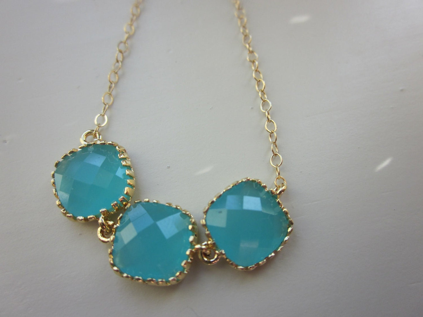 Aqua Blue Mint Necklace Gold Plated - Gold Filled Chain - Wedding Jewelry - Bridesmaid Jewelry - Bridesmaid Necklace - Mint Bridesmaid Gift