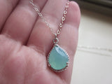 Pacific Aqua Mint Blue Necklace Silver Teardrop - Sterling Silver Chain - Bridesmaid Necklace - Bridesmaid Jewelry - Wedding Jewelry