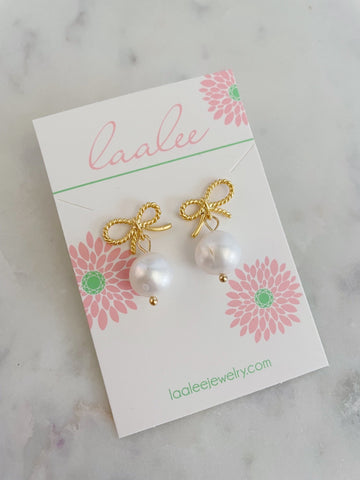 Gold Ribbon Earrings, Gold Bridal Earrings, Gold Wedding Earrings, Pearl Earrings, Bridesmaid Jewelry, Gold Bridal Jewelry, Gold Bow Jewelry