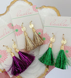 Mardi Gras Earrings, Mardi Gras Jewelry, Fringe Tassel, Tinsel Tassel Earrings, Statement Earrings, Mardi Gras Accessories, Fringe Earrings