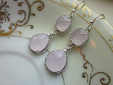 Pink Opal Earrings Silver Pink Two Tier Earrings Teardrop Glass - Sterling Silver Earwires - Bridesmaid Earrings Wedding Earrings
