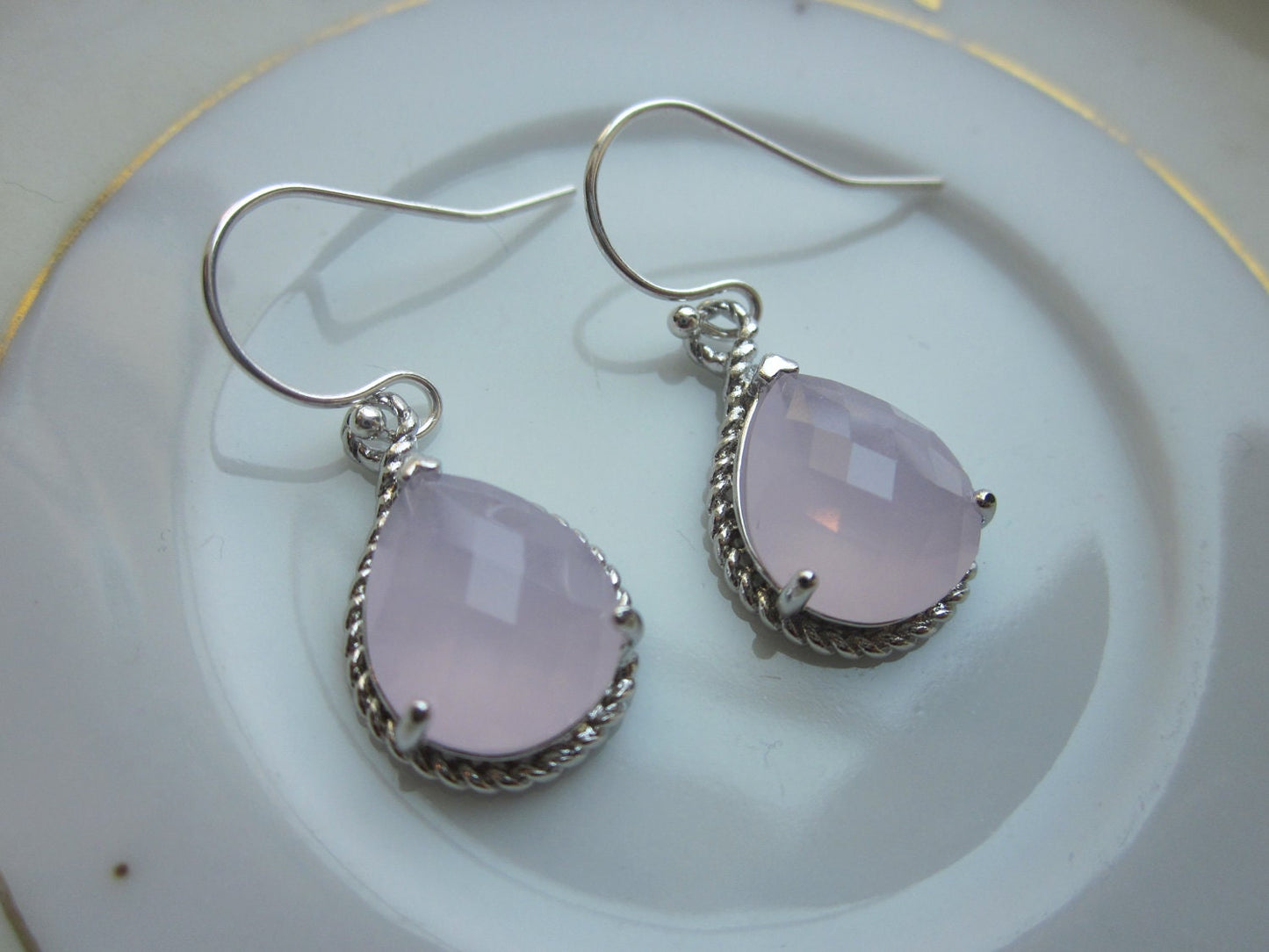 Pink Opal Earrings Silver Pink Teardrop Earrings - Sterling Silver Earwires - Bridesmaid Earrings Wedding Earrings Bridal Earrings